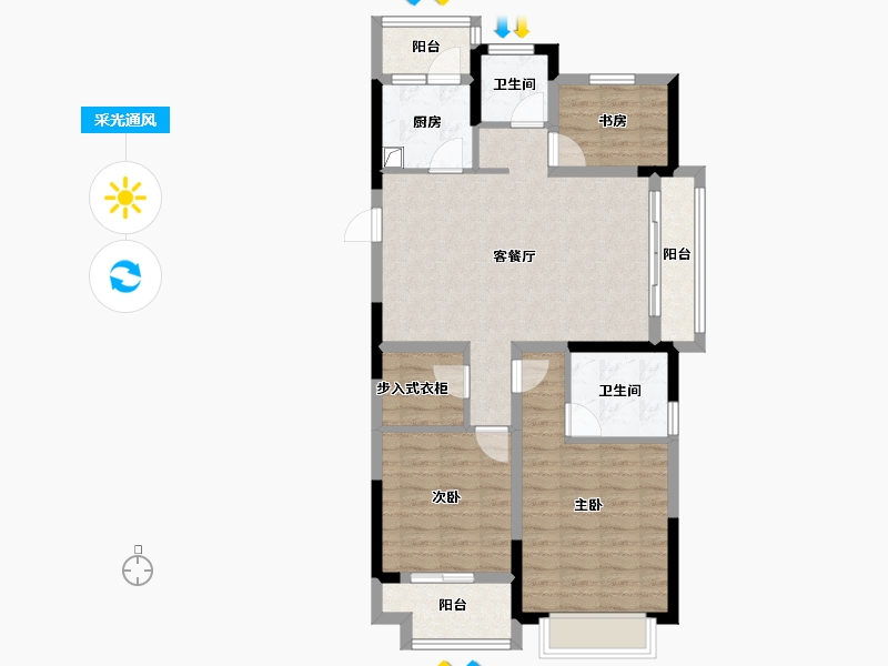 浙江省-宁波市-建邦璟誉府城市展厅-94.40-户型库-采光通风