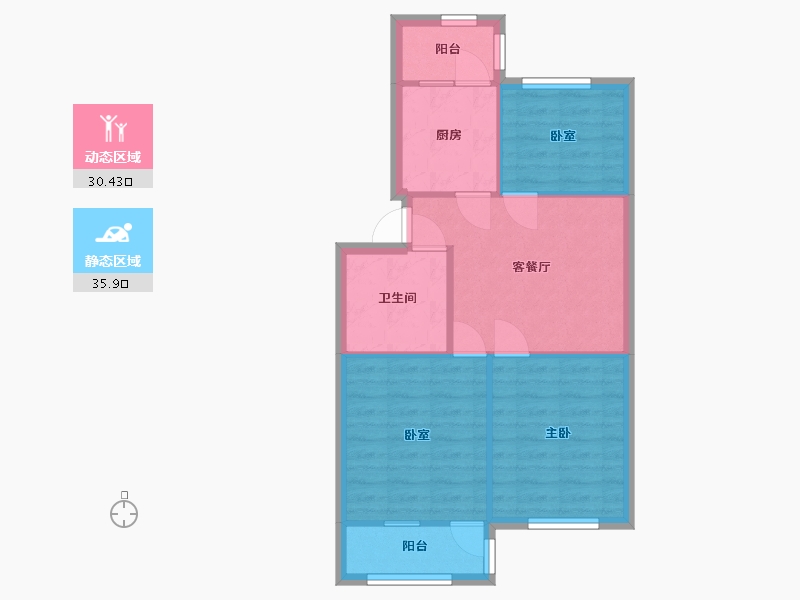 青海省-西宁市-朝阳新村小区-61.60-户型库-动静分区