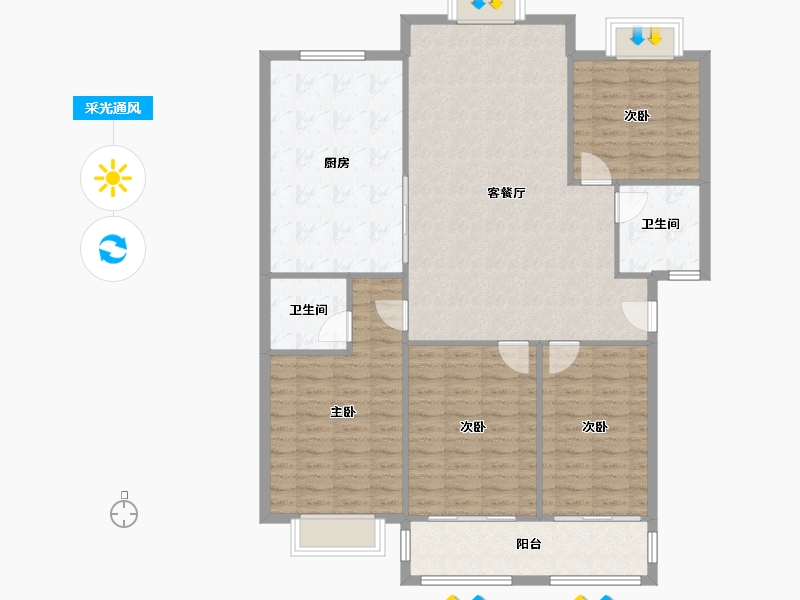 浙江省-绍兴市-金色华庭-南区-120.16-户型库-采光通风