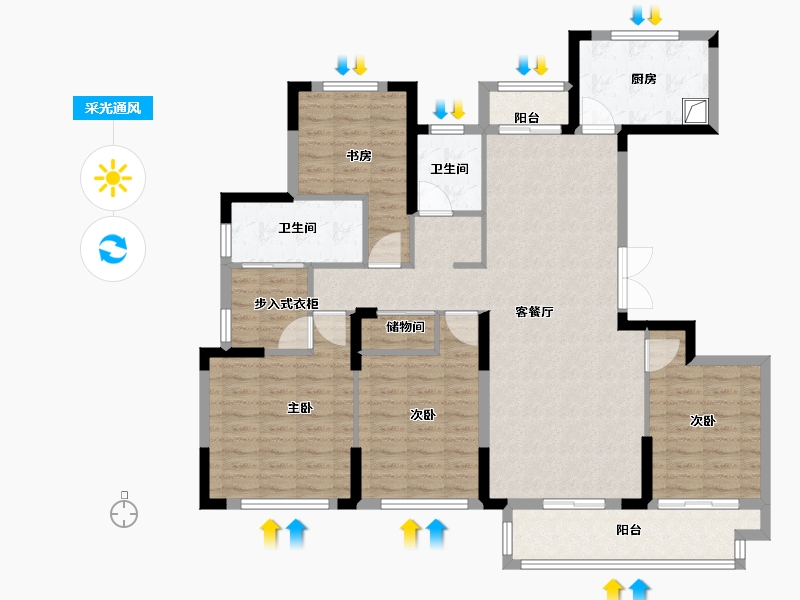 浙江省-杭州市-湖岸枫林雅庭-125.41-户型库-采光通风