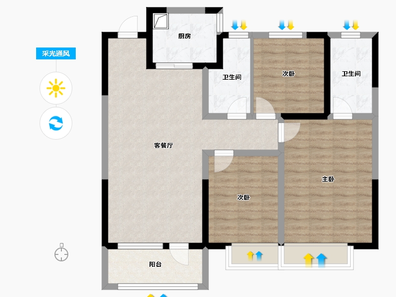 山东省-聊城市-玖璋台│澜庭观邸│松贵府-92.00-户型库-采光通风