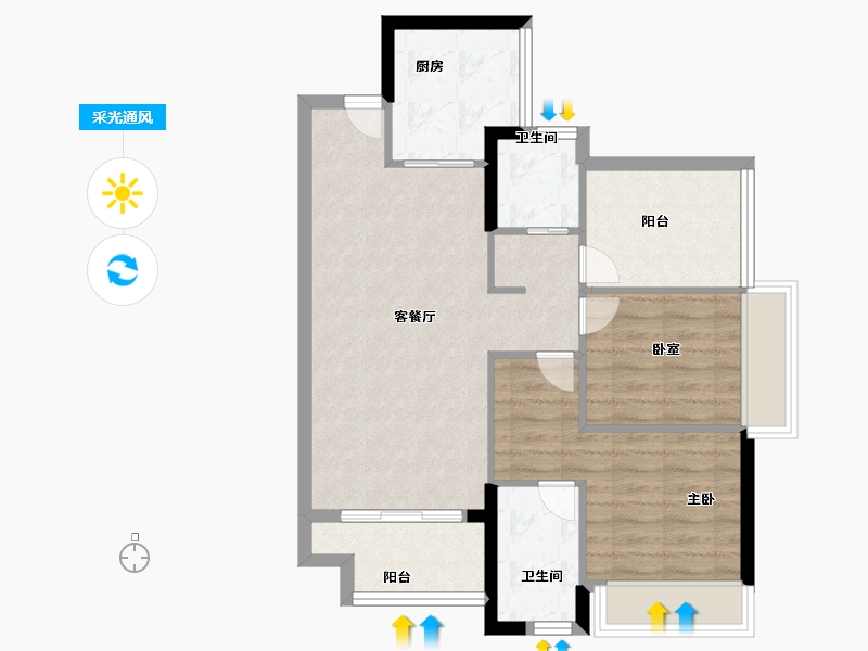 广东省-佛山市-万科金域水岸-71.20-户型库-采光通风