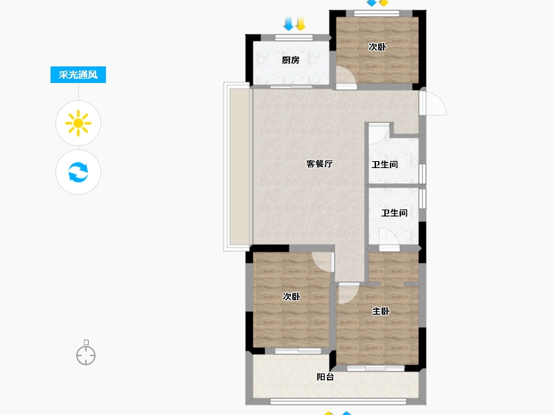 浙江省-绍兴市-元垄紫玥府-82.68-户型库-采光通风