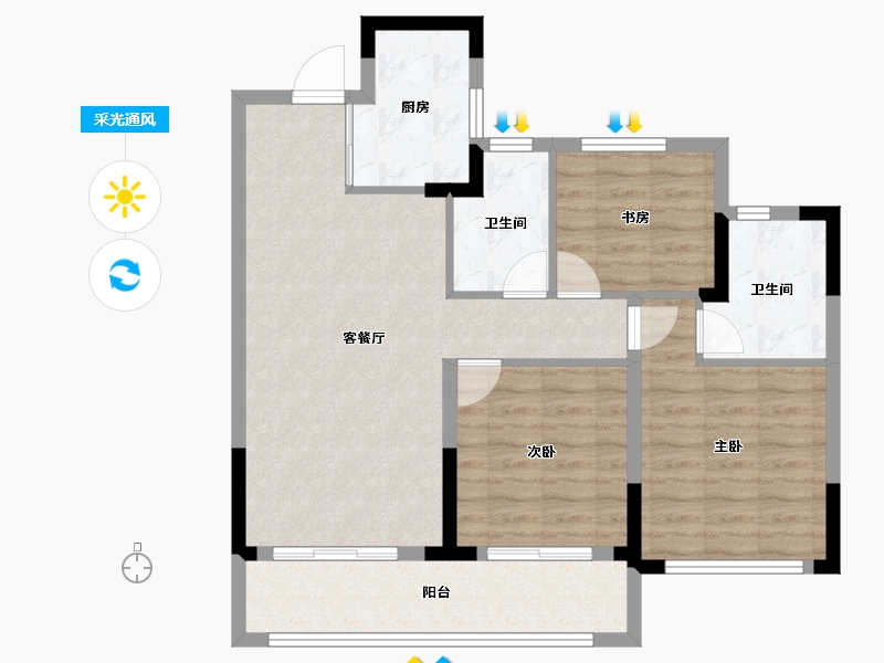 浙江省-杭州市-华景川云萃天和城-84.81-户型库-采光通风