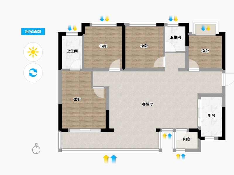 四川省-成都市-兴城人居云曜林语-95.56-户型库-采光通风