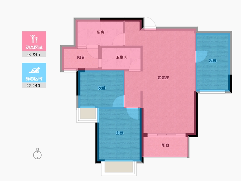 重庆-重庆市-富力院士廷-69.01-户型库-动静分区