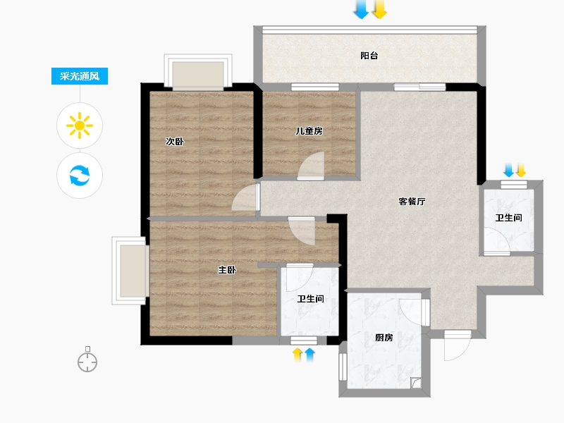 贵州省-六盘水市-星筑·中央公园-81.60-户型库-采光通风