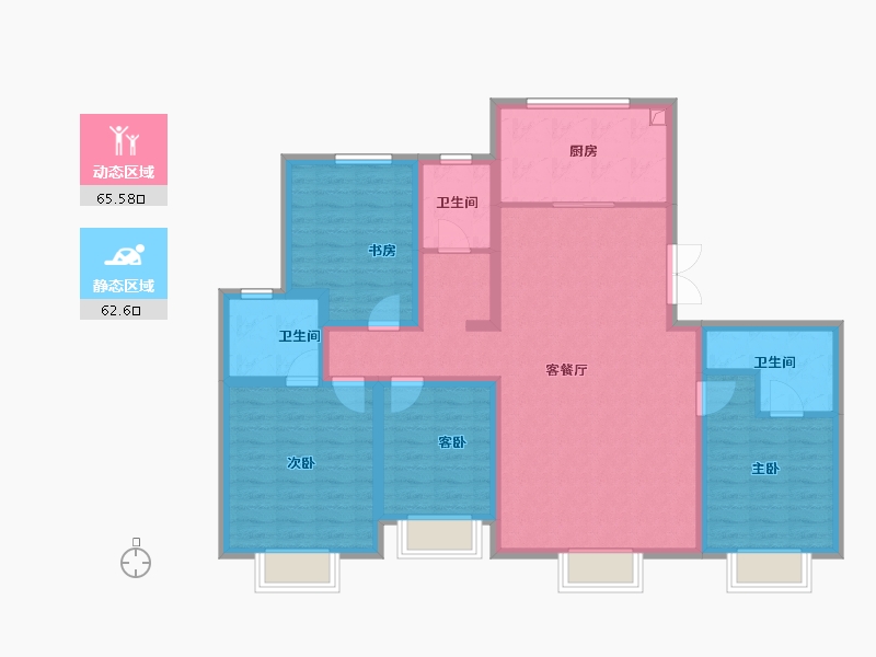 内蒙古自治区-呼和浩特市-伊泰华府瑞吉-114.40-户型库-动静分区