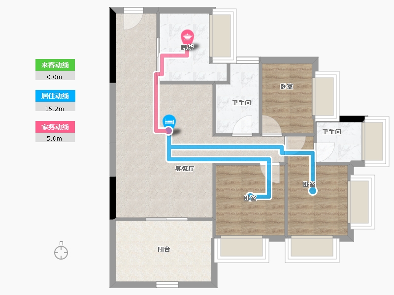 海南省-海口市-鸿荣源尚云-72.86-户型库-动静线