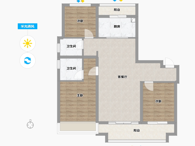 山东省-济南市-绿城春来晓园-97.00-户型库-采光通风