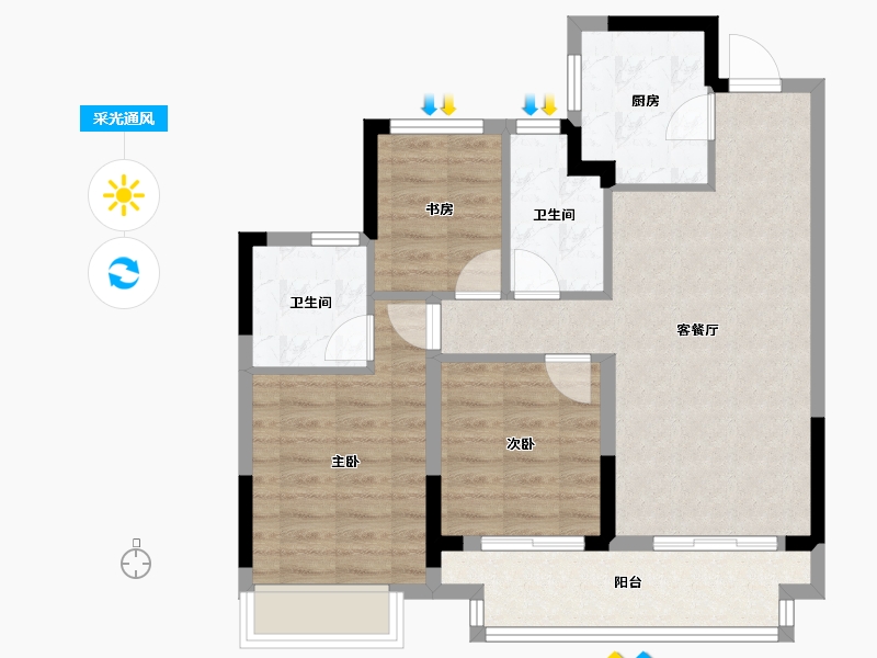 浙江省-绍兴市-元垄紫玥府-74.90-户型库-采光通风