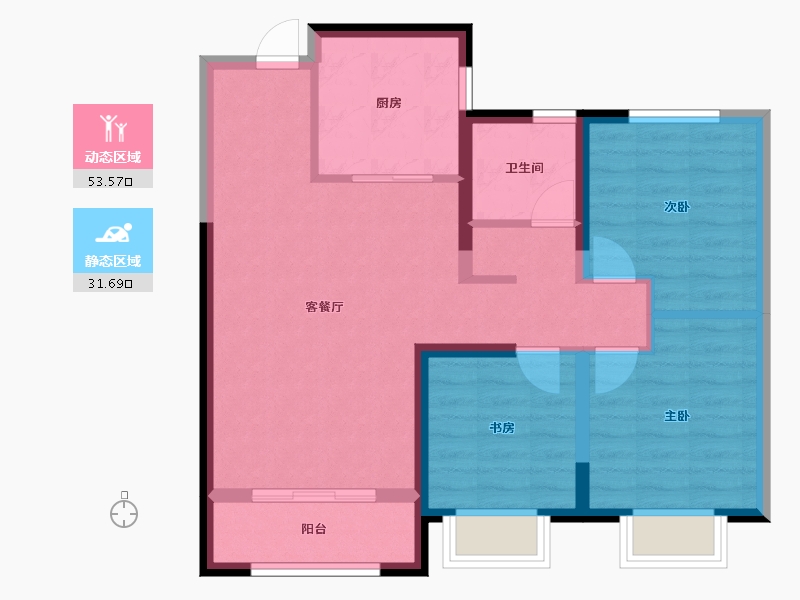 陕西省-西安市-曲江荣华·学府中城-76.00-户型库-动静分区