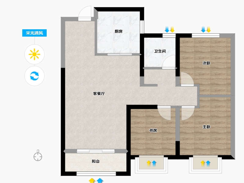 陕西省-西安市-曲江荣华·学府中城-76.00-户型库-采光通风