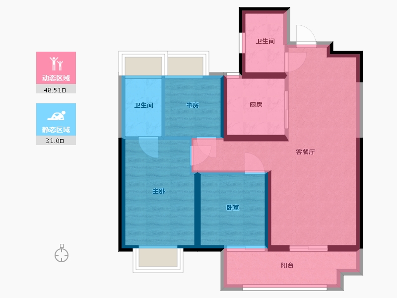 湖北省-武汉市-武汉城建悦享湖璟-70.48-户型库-动静分区