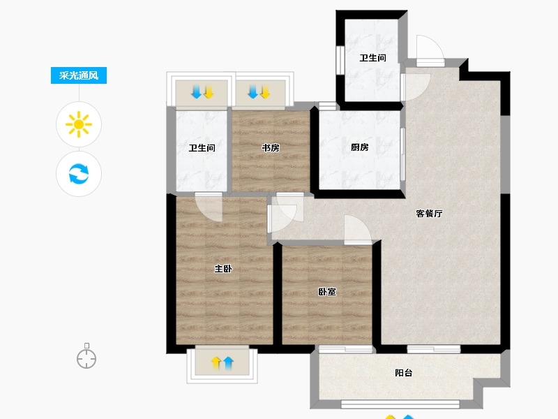 湖北省-武汉市-武汉城建悦享湖璟-70.48-户型库-采光通风