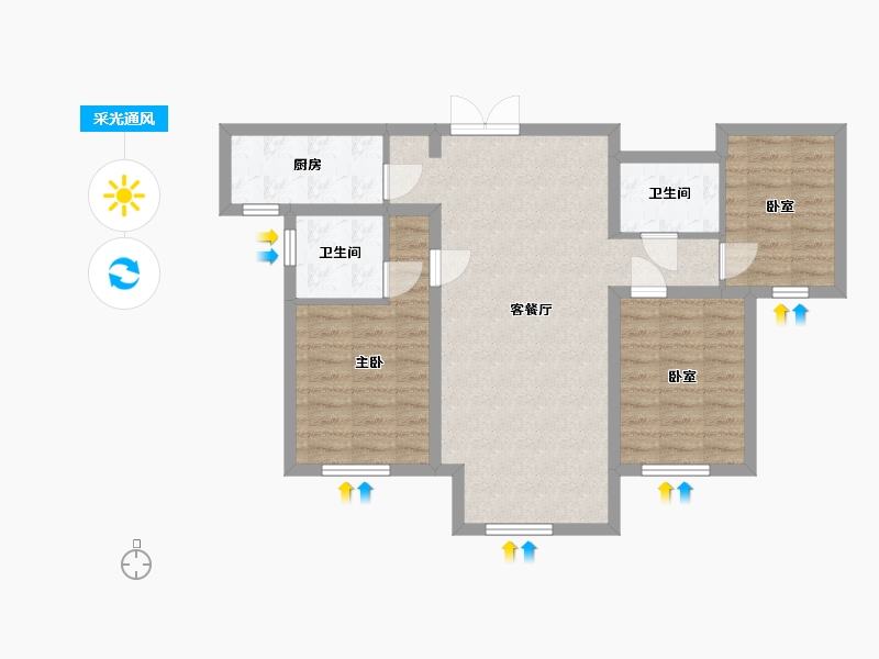 内蒙古自治区-鄂尔多斯市-万正湖景苑-78.27-户型库-采光通风