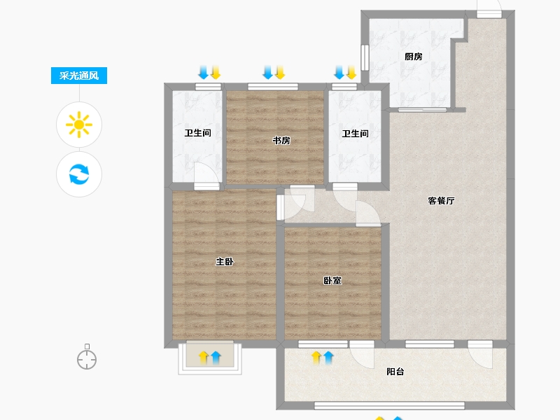 山东省-青岛市-华新园·央和府-100.02-户型库-采光通风