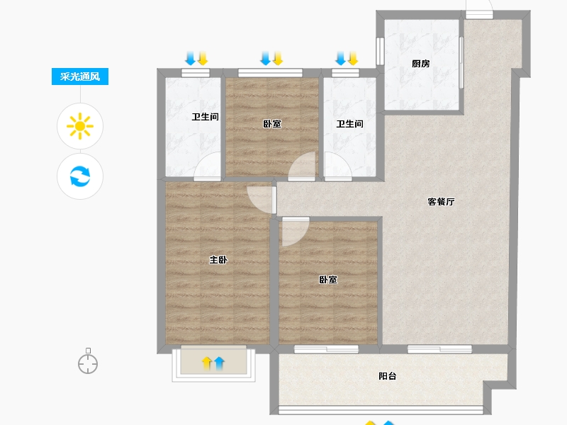 陕西省-咸阳市-生益·金华1号-92.79-户型库-采光通风