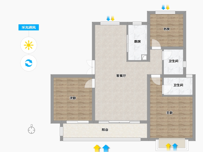 山东省-泰安市-鲁投天悦青云-107.20-户型库-采光通风