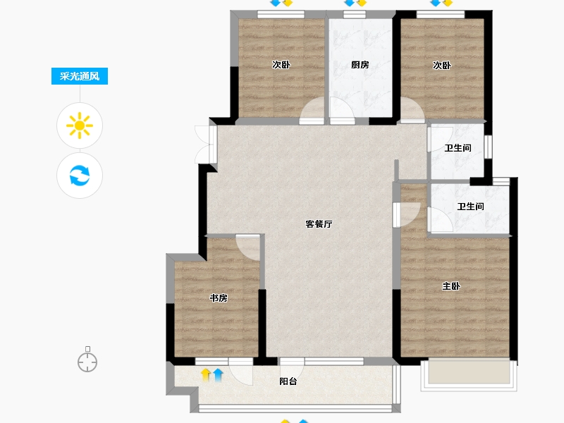 山东省-聊城市-玖璋台│澜庭观邸│松贵府-103.35-户型库-采光通风