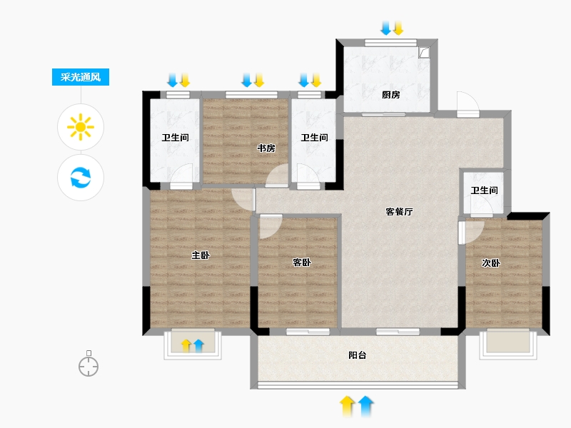 浙江省-杭州市-伟星咏滨名邸-111.40-户型库-采光通风