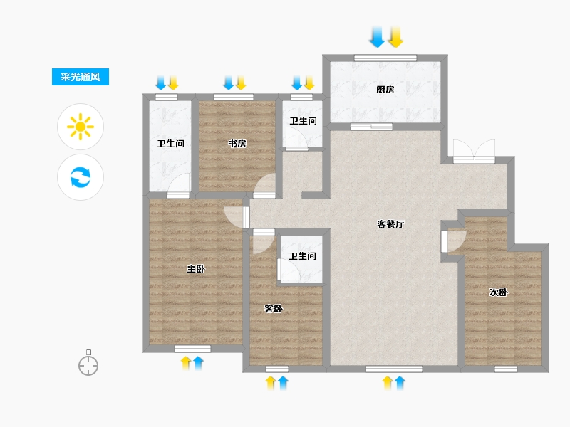 内蒙古自治区-呼和浩特市-伊泰华府瑞吉-114.20-户型库-采光通风