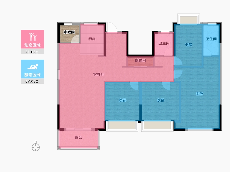 上海-上海市-瑞仕·半岛璟庭-128.91-户型库-动静分区