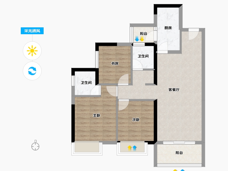 四川省-成都市-万达河滨印象-75.74-户型库-采光通风