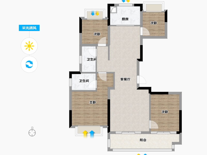 湖北省-武汉市-新城桃李郡-105.60-户型库-采光通风