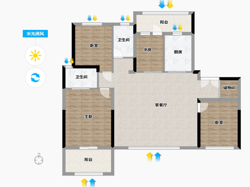 陕西省-西安市-龙翔·奥城云玺-127.15-户型库-采光通风