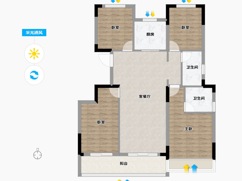 浙江省-杭州市-伟星咏滨名邸-103.68-户型库-采光通风