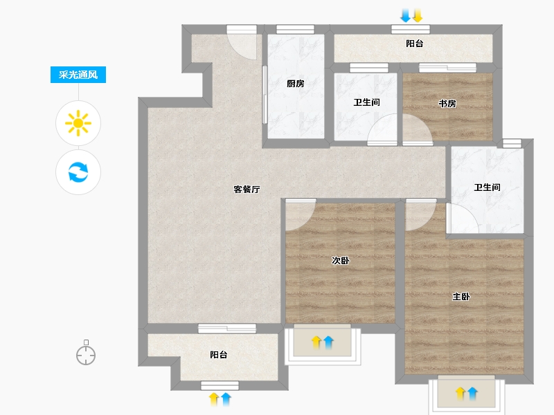 江西省-南昌市-新城高速·昱江来-72.52-户型库-采光通风