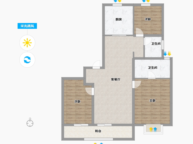 河南省-郑州市-北龙湖瑞府-103.36-户型库-采光通风