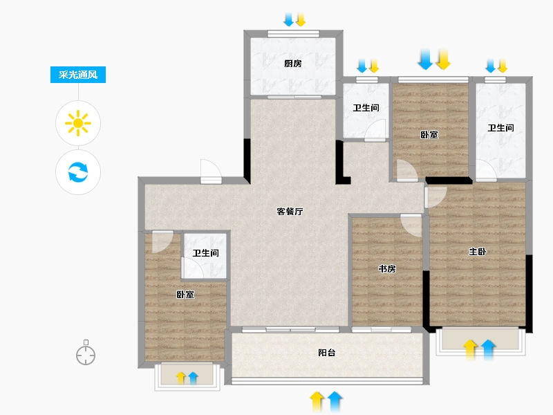 陕西省-咸阳市-明丰·雲庐-128.25-户型库-采光通风