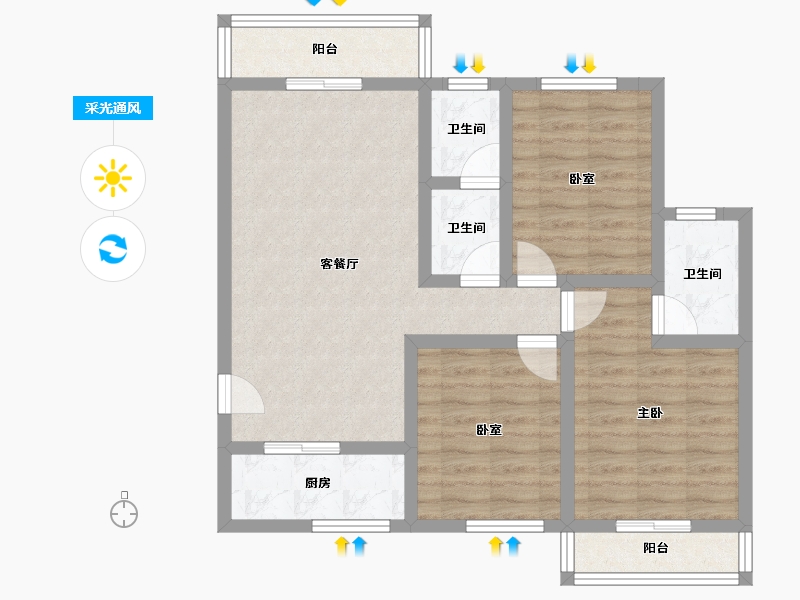 陕西省-宝鸡市-鸿德·凤仪国际-82.73-户型库-采光通风