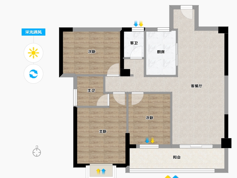 贵州省-六盘水市-星筑·中央公园-85.63-户型库-采光通风