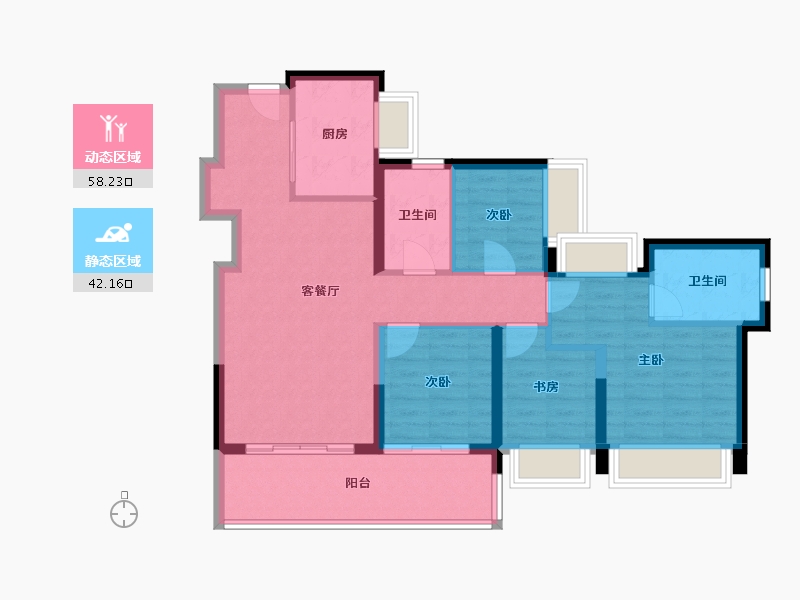 广东省-深圳市-蔚蓝左岸花园-89.60-户型库-动静分区