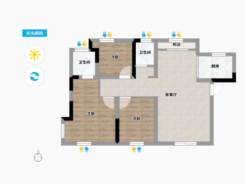 四川省-眉山市-君烨·云鹭洲-61.72-户型库-采光通风