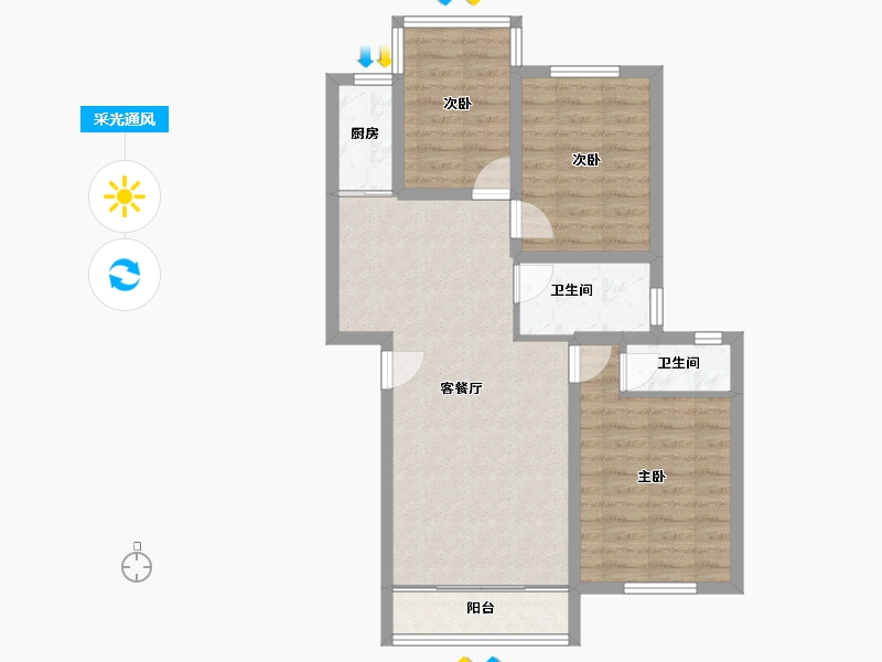 广东省-深圳市-鹏兴花园(一期)-72.85-户型库-采光通风