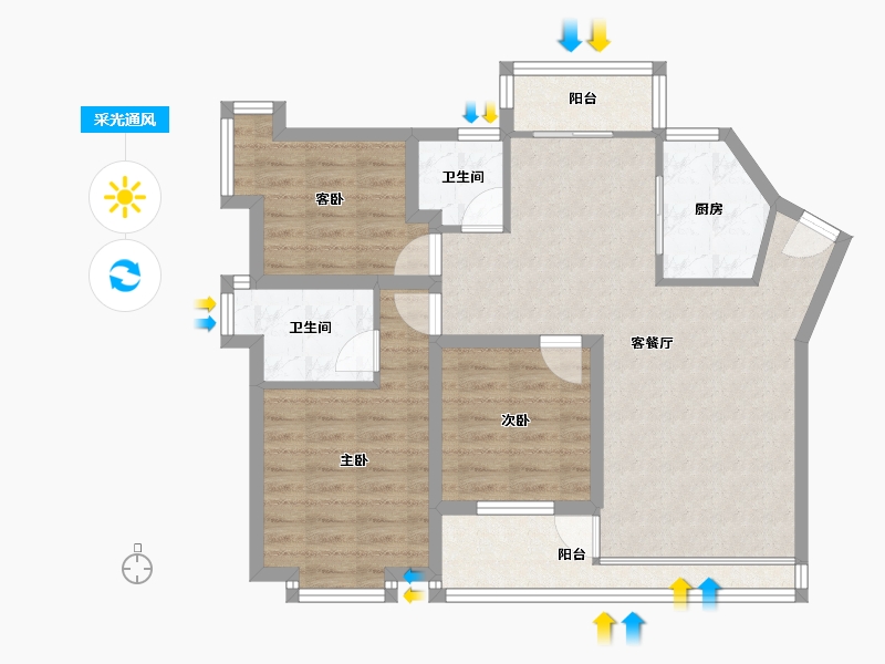 广东省-深圳市-鹏兴花园(六期)-83.82-户型库-采光通风