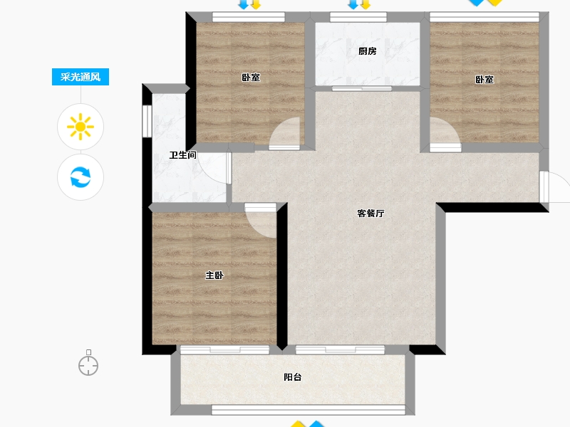 陕西省-宝鸡市-紫汀佳苑-72.35-户型库-采光通风