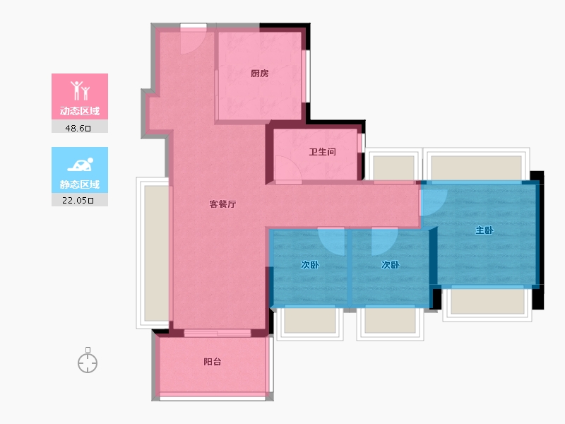 广东省-深圳市-蔚蓝左岸花园-62.40-户型库-动静分区