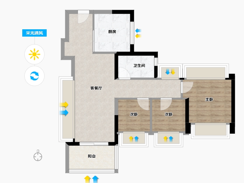 广东省-深圳市-蔚蓝左岸花园-62.40-户型库-采光通风