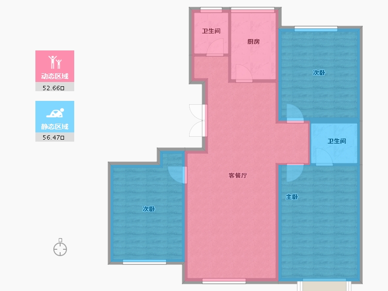 内蒙古自治区-鄂尔多斯市-九和兴·方正园-98.68-户型库-动静分区