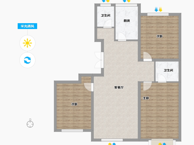 内蒙古自治区-鄂尔多斯市-九和兴·方正园-98.68-户型库-采光通风