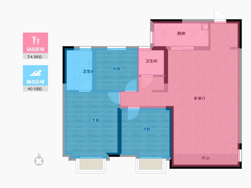 陕西省-西安市-曲江荣华·学府中城-84.80-户型库-动静分区