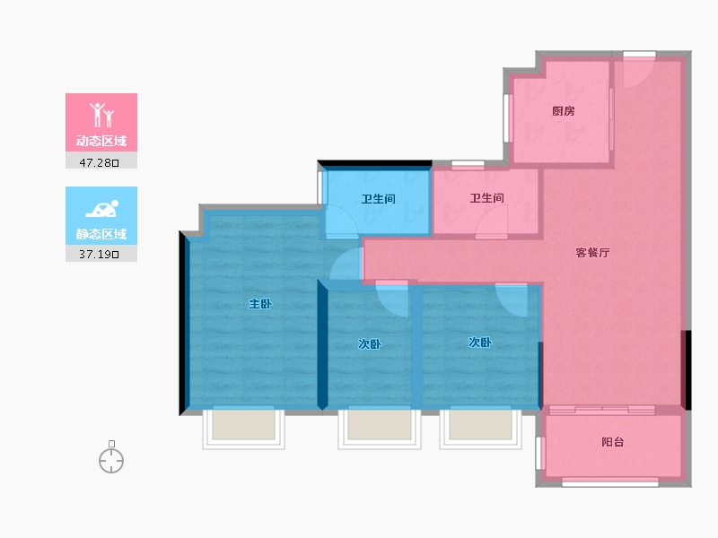 广东省-深圳市-蔚蓝左岸花园-75.56-户型库-动静分区