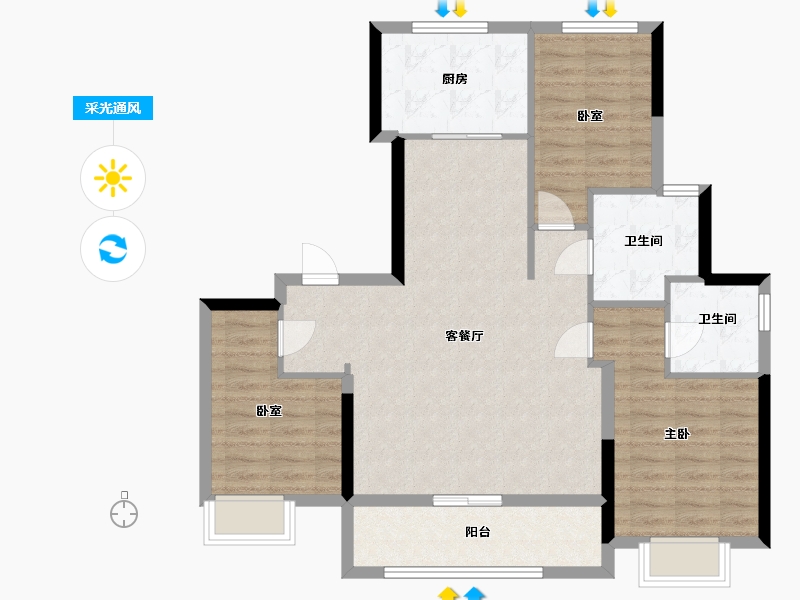 浙江省-宁波市-悦东上境府-92.65-户型库-采光通风