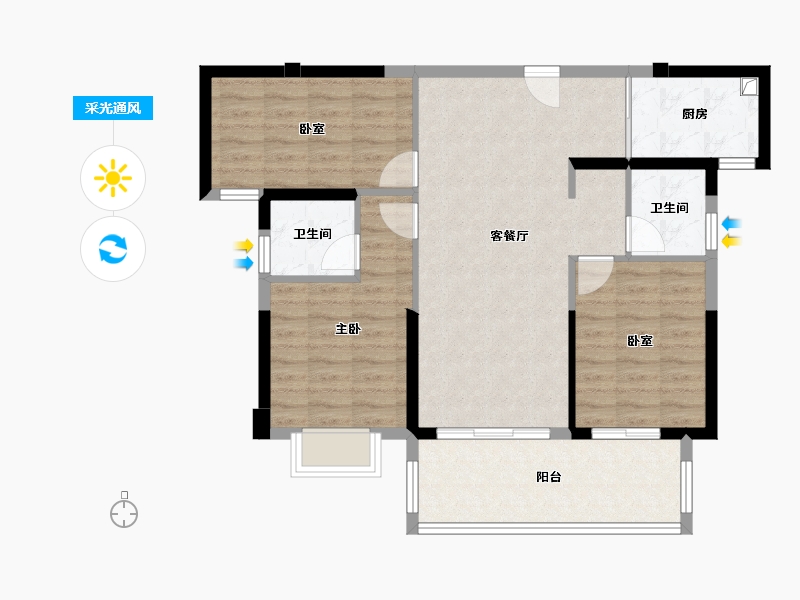 福建省-泉州市-城建水墨江澜-85.60-户型库-采光通风