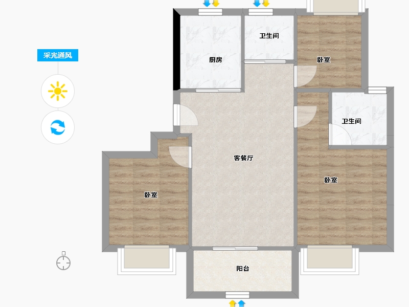 江苏省-苏州市-建发·青云上-72.76-户型库-采光通风